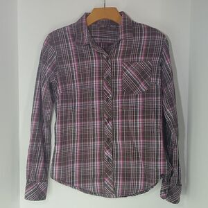 Merrell Women's Plaid Flannel Button Up Shirt Brown Pink Size XS